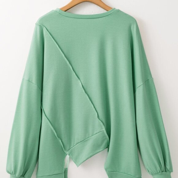 Colorblock Stitching Irregular Hem Long Sleeve Top Success - Picture 4 of 9